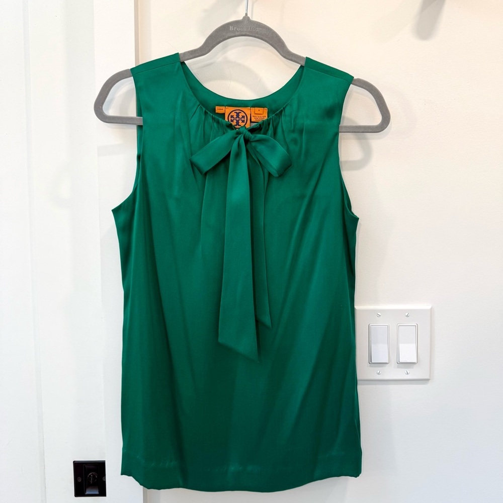 Tory Burch Emerald Green Bow Blouse - Picture 6 of 9